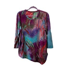 Calesas Artsy Art to Wear Burnout Velvet Multicolor Tunic Top Womens Size L